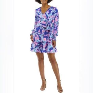 Lilly Pulitzer Rosie Stretch Dress Womens sz 0 Navy turquoise pink